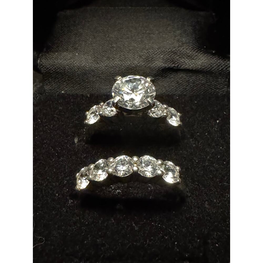 Vintage 925 Silver Diamonique 2 Bands Size 7